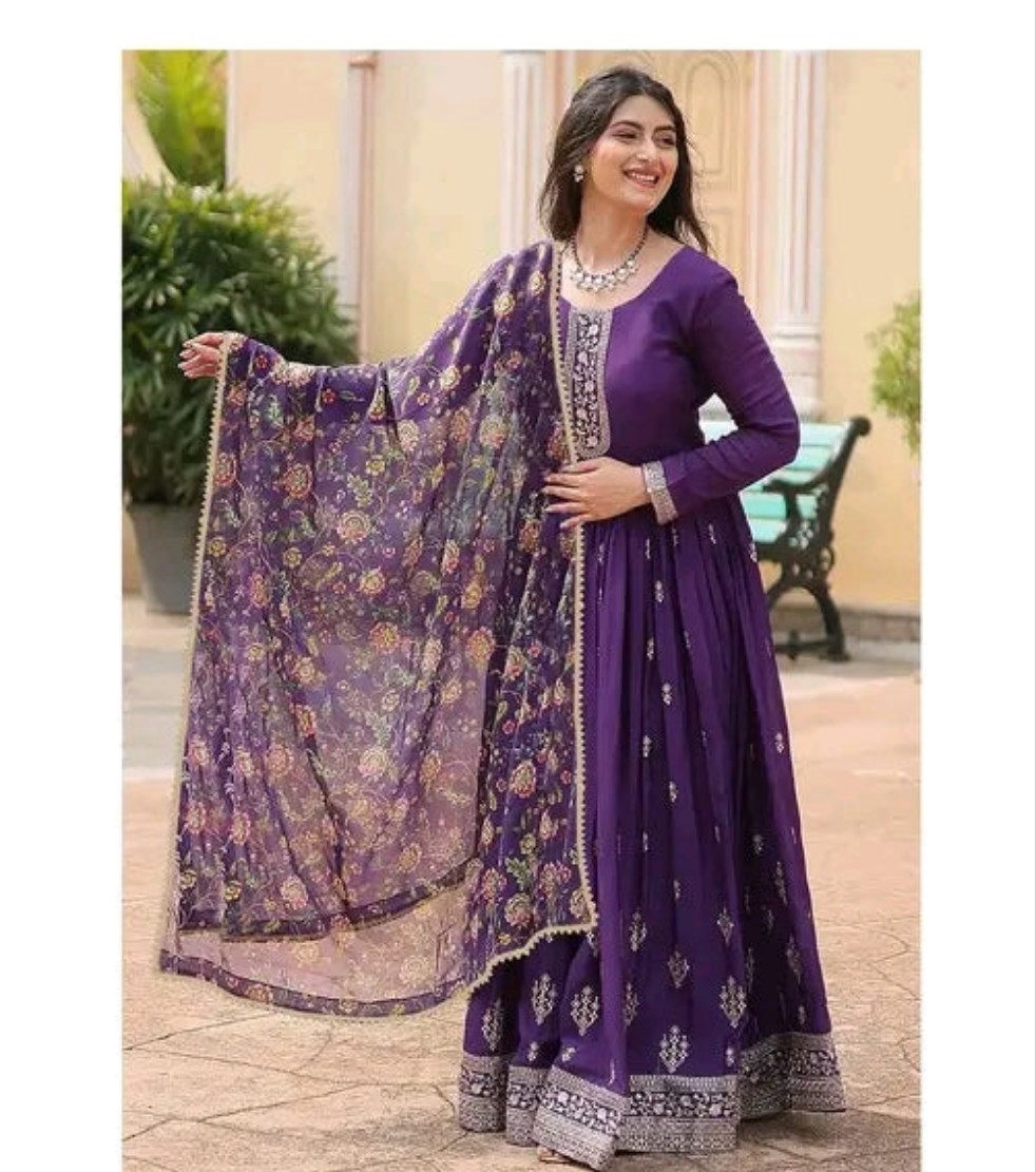 Embroidery Anarkali with Printed Dupatta