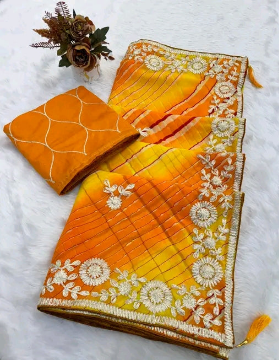 Saawan Gota PattiLeheriya Saree with silk blouse