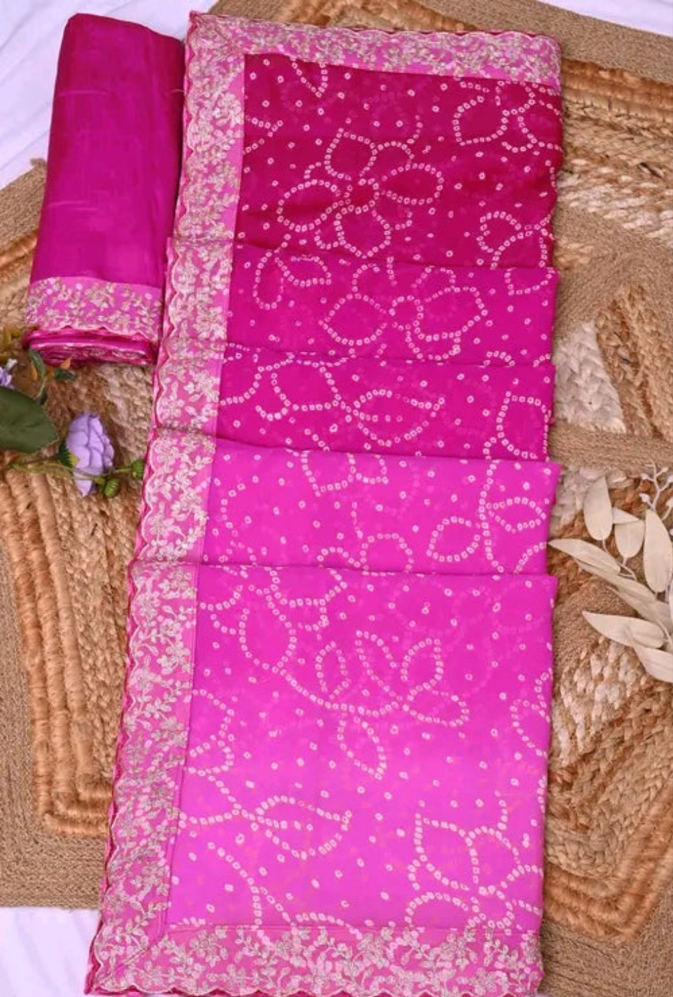 Bandhani Shaded Saree with Zardozi Border