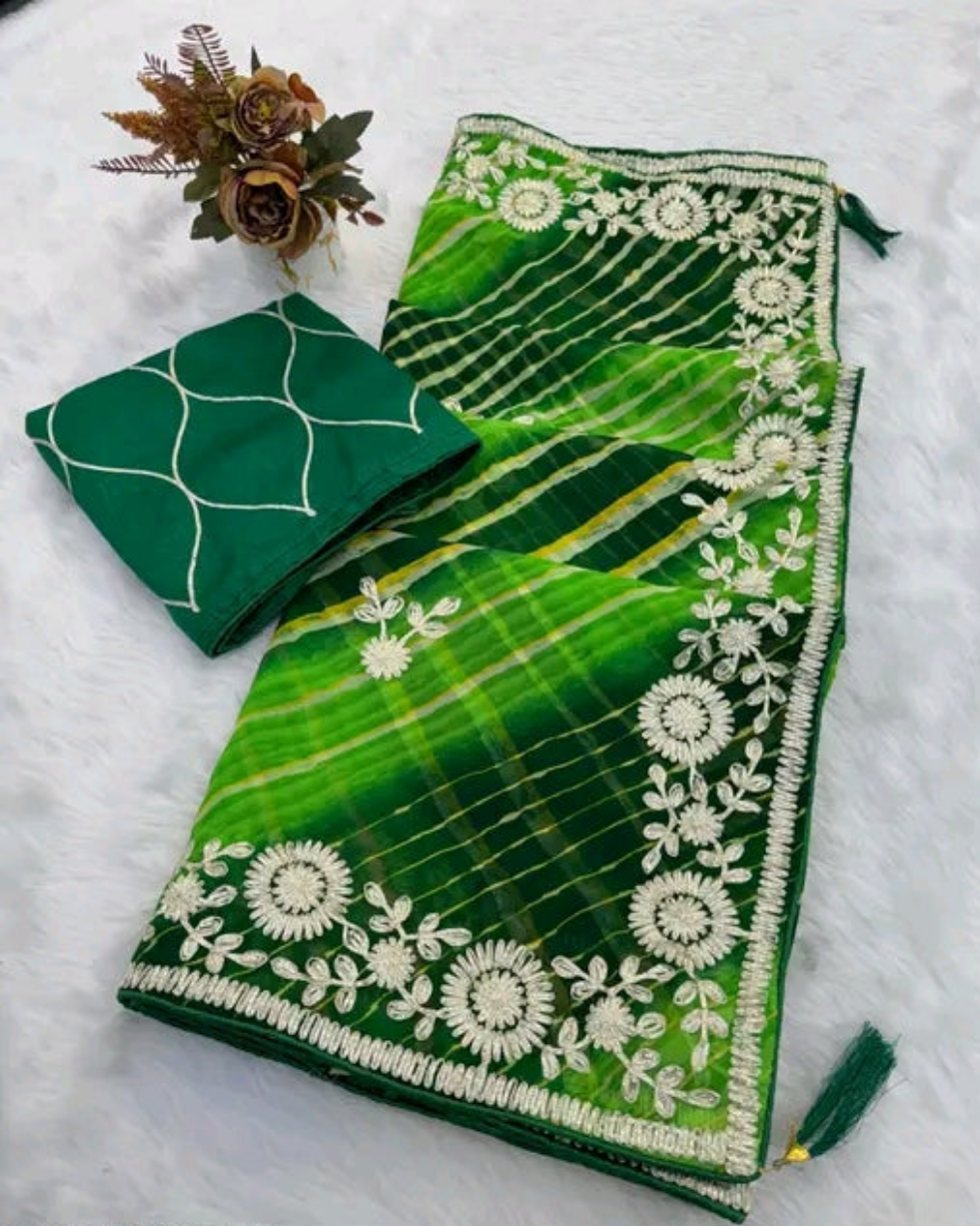 Saawan Gota PattiLeheriya Saree with silk blouse