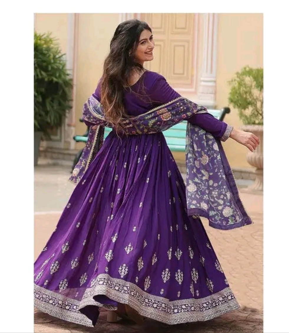 Embroidery Anarkali with Printed Dupatta