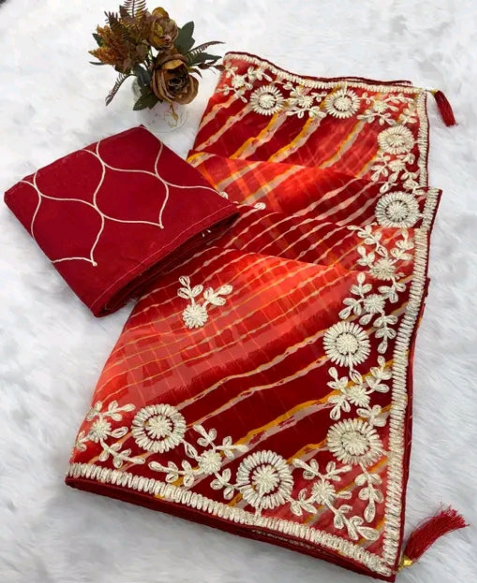 Saawan Gota PattiLeheriya Saree with silk blouse