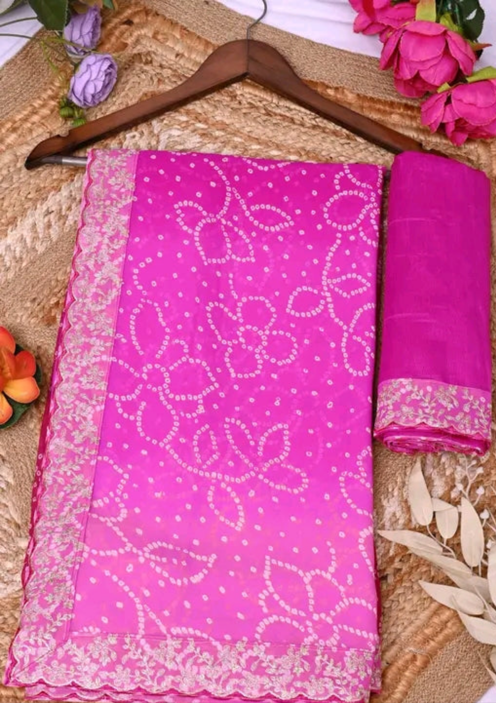 Bandhani Shaded Saree with Zardozi Border