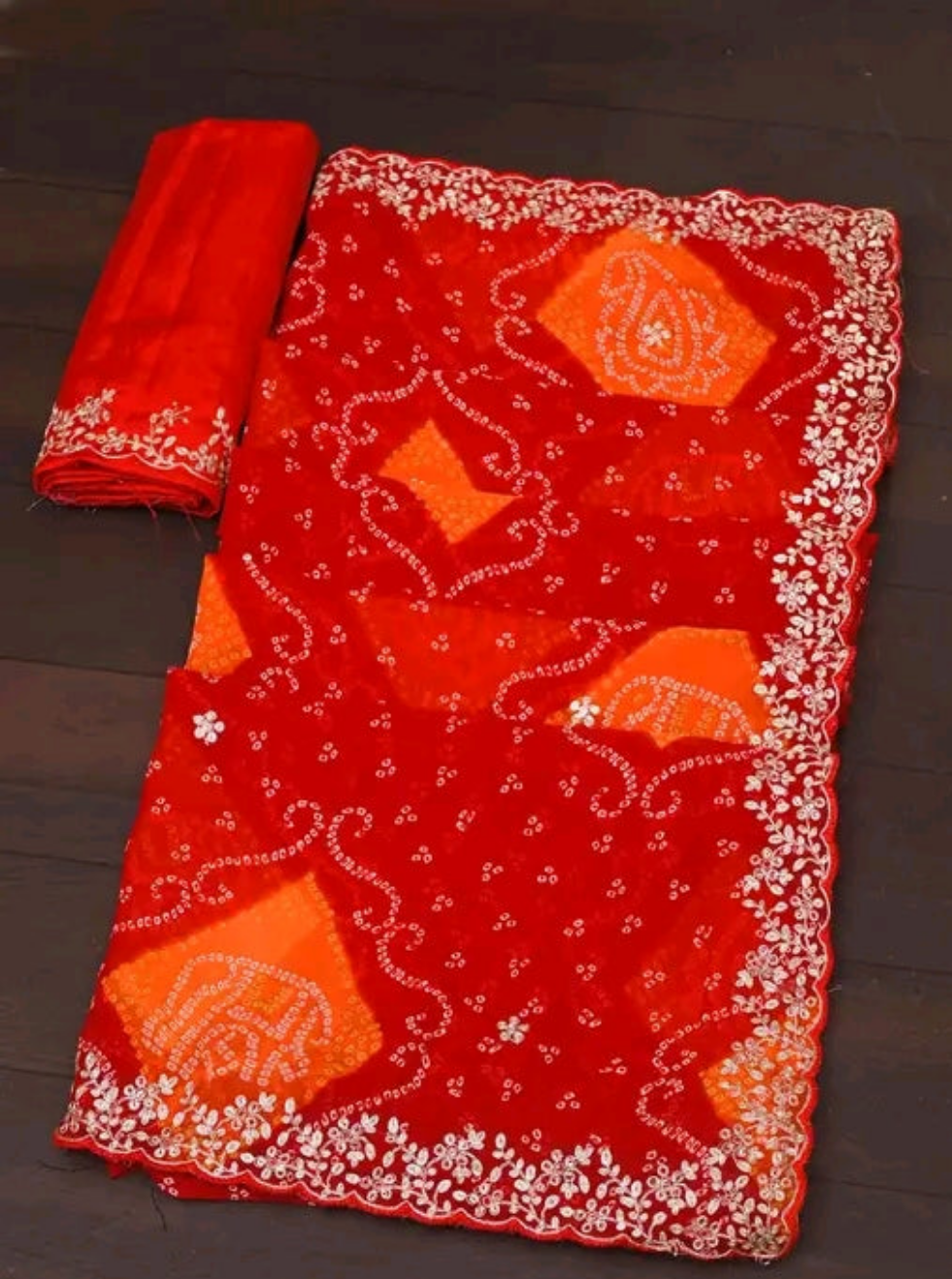 Sawan Bandhani Saree with Pitta Border