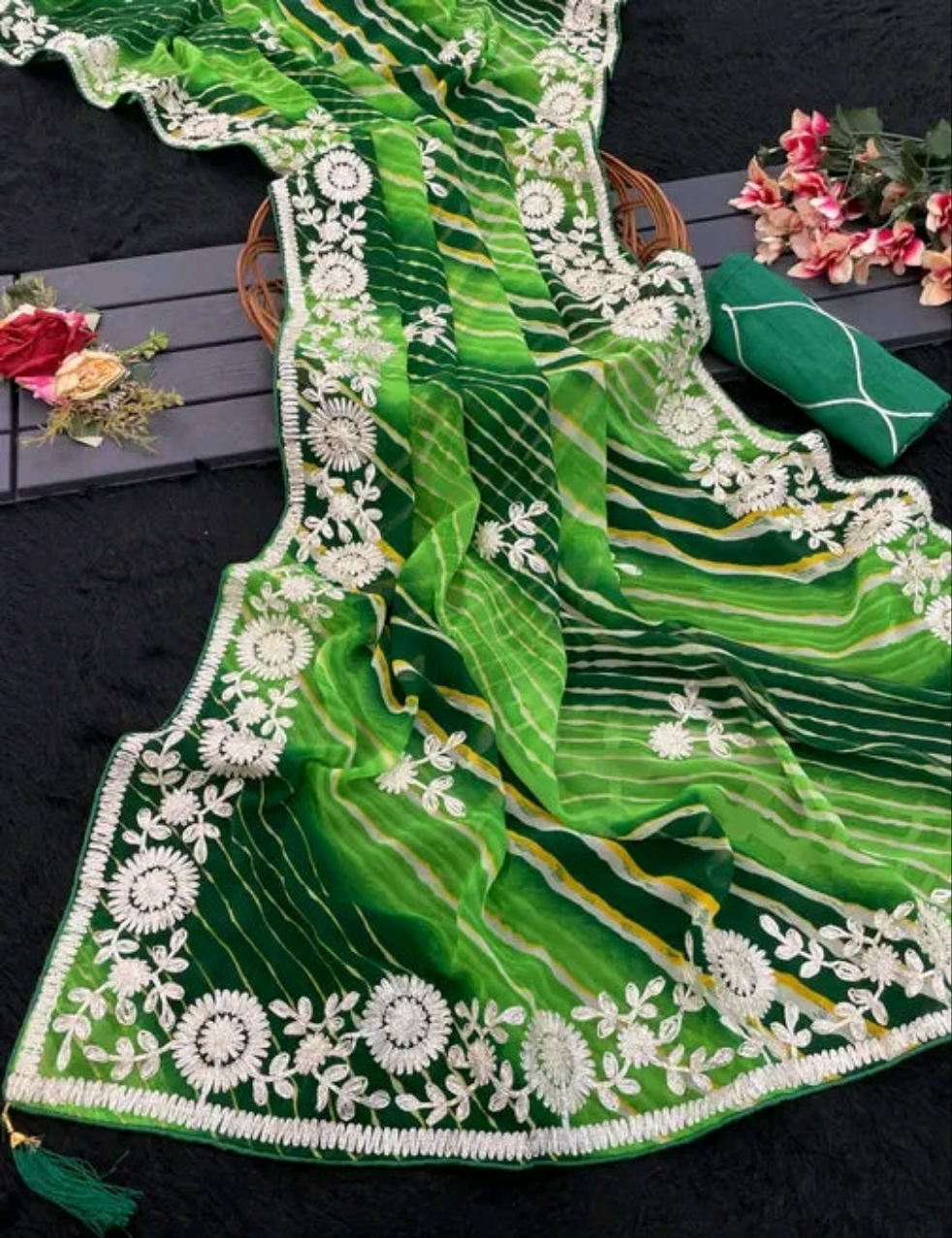 Saawan Gota PattiLeheriya Saree with silk blouse