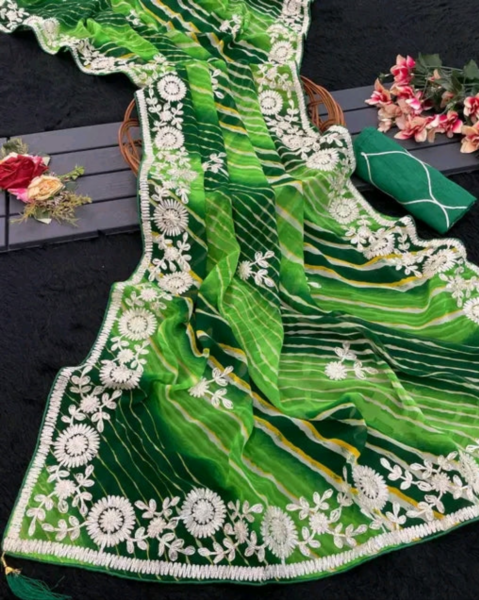 Saawan Gota PattiLeheriya Saree with silk blouse