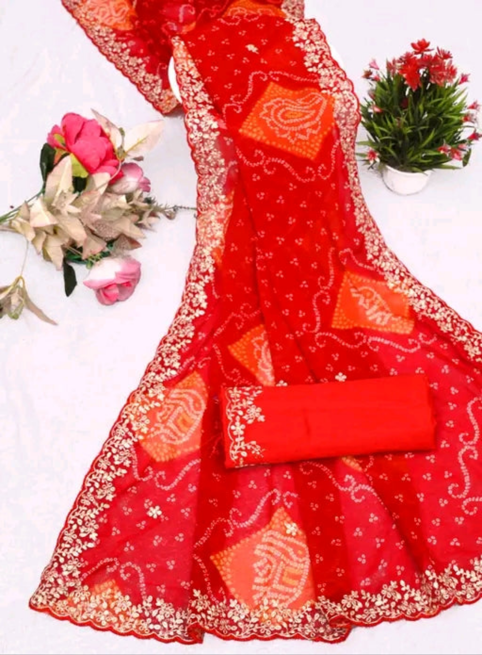 Sawan Bandhani Saree with Pitta Border