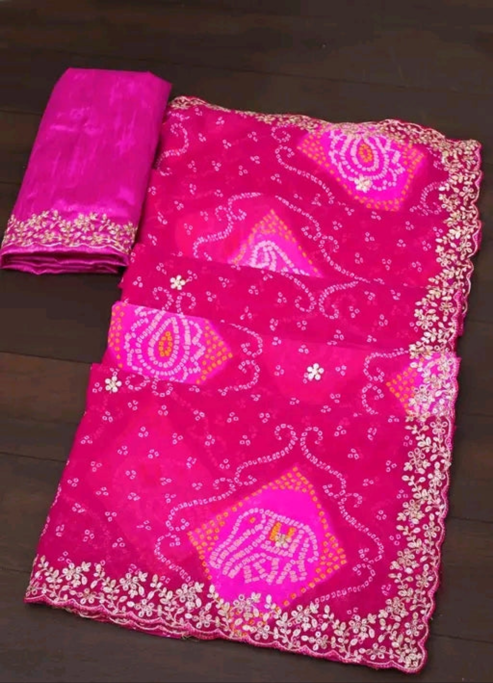 Sawan Bandhani Saree with Pitta Border