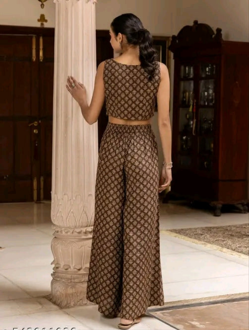 Brown Printed Co ord Set with Plazo