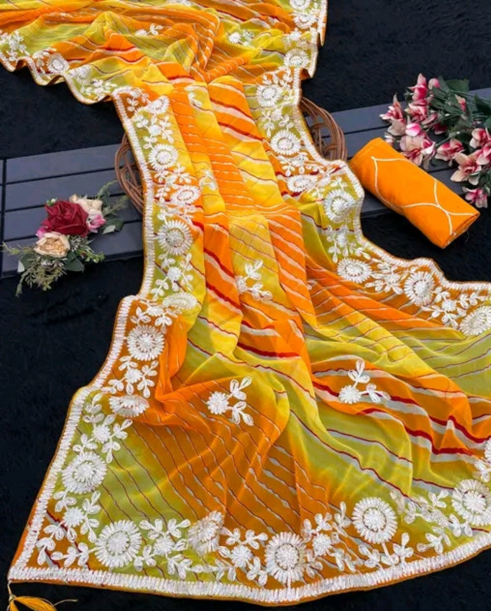 Saawan Gota PattiLeheriya Saree with silk blouse