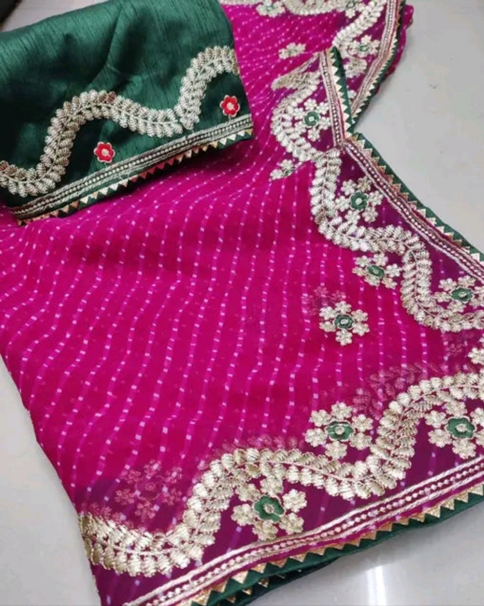 Gulabi Leheriya Gota Patti Saree