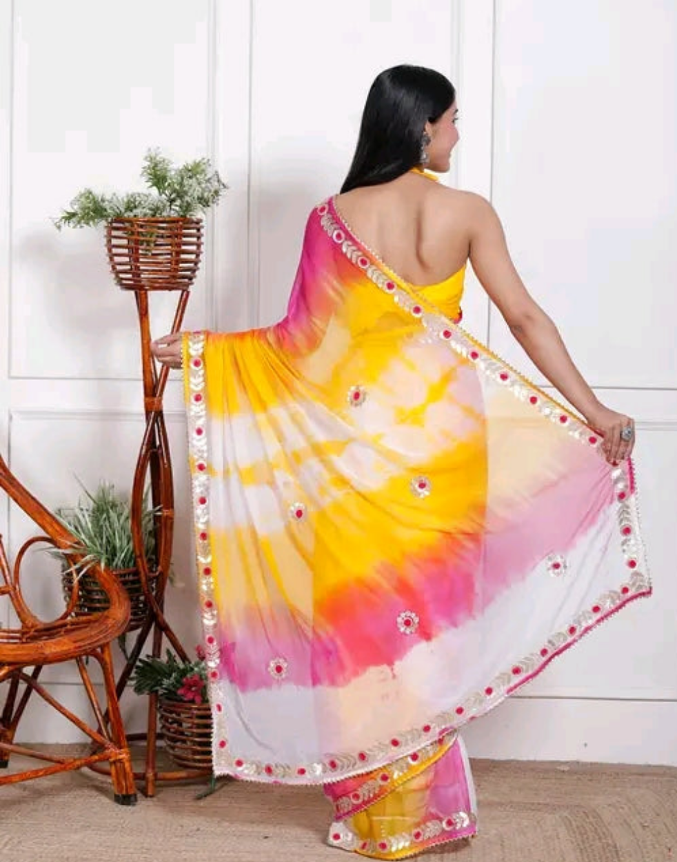 Multi Color Sibori Gota Patti Saree