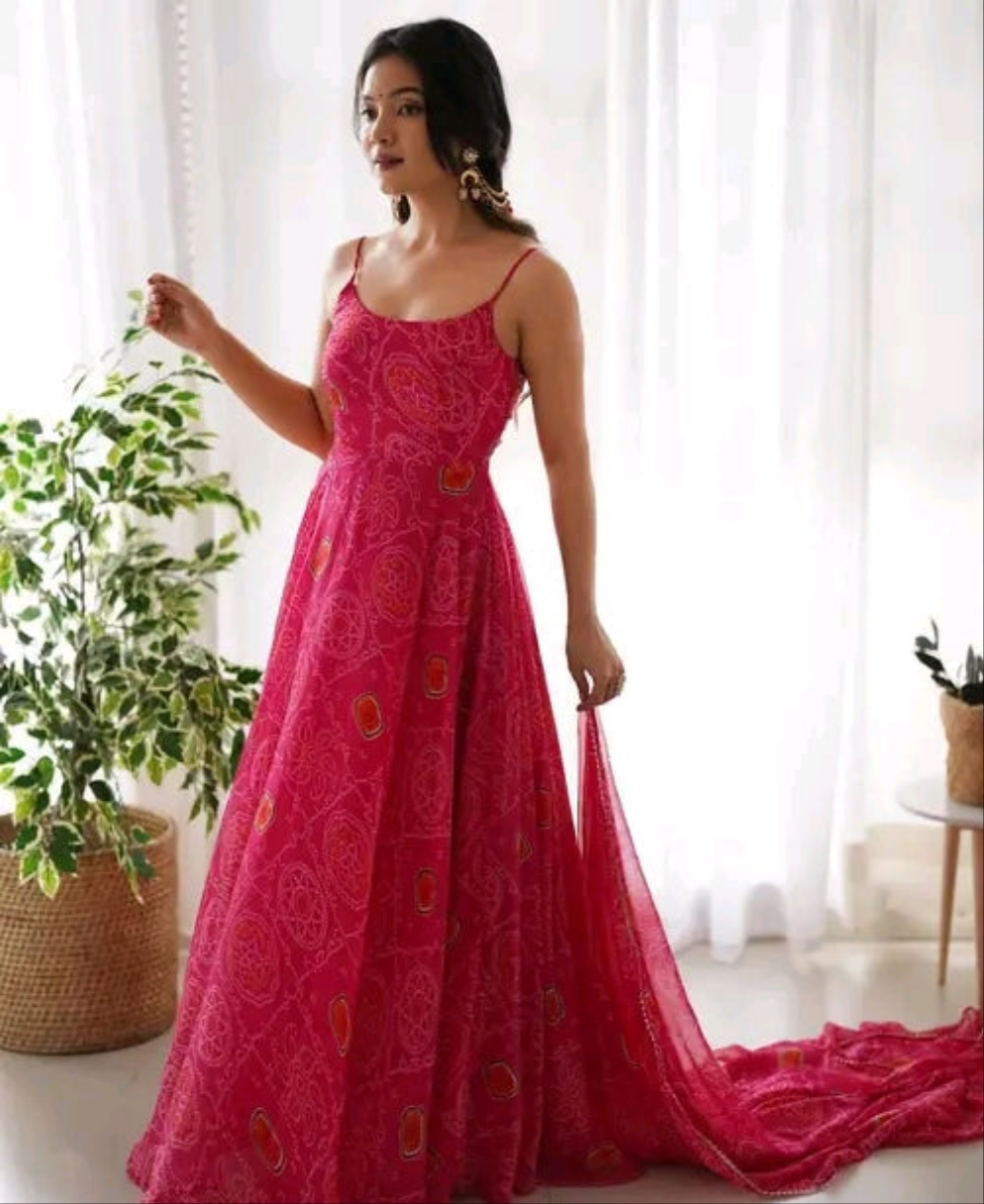 Bandhni Sleevless Anarkali Suit