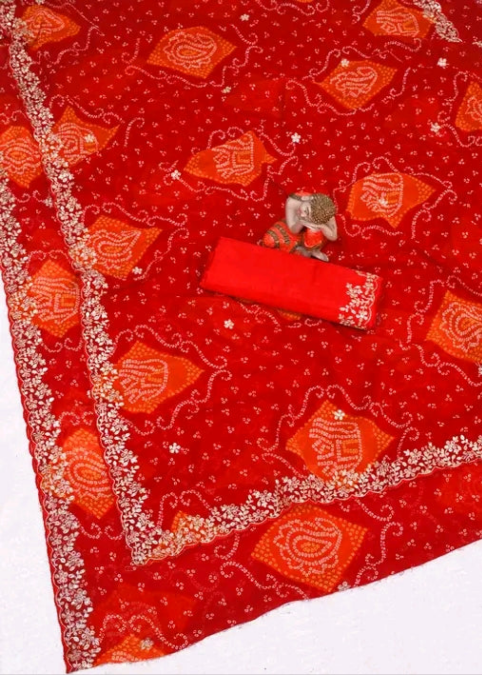 Sawan Bandhani Saree with Pitta Border