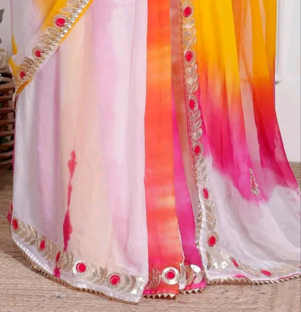 Multi Color Sibori Gota Patti Saree