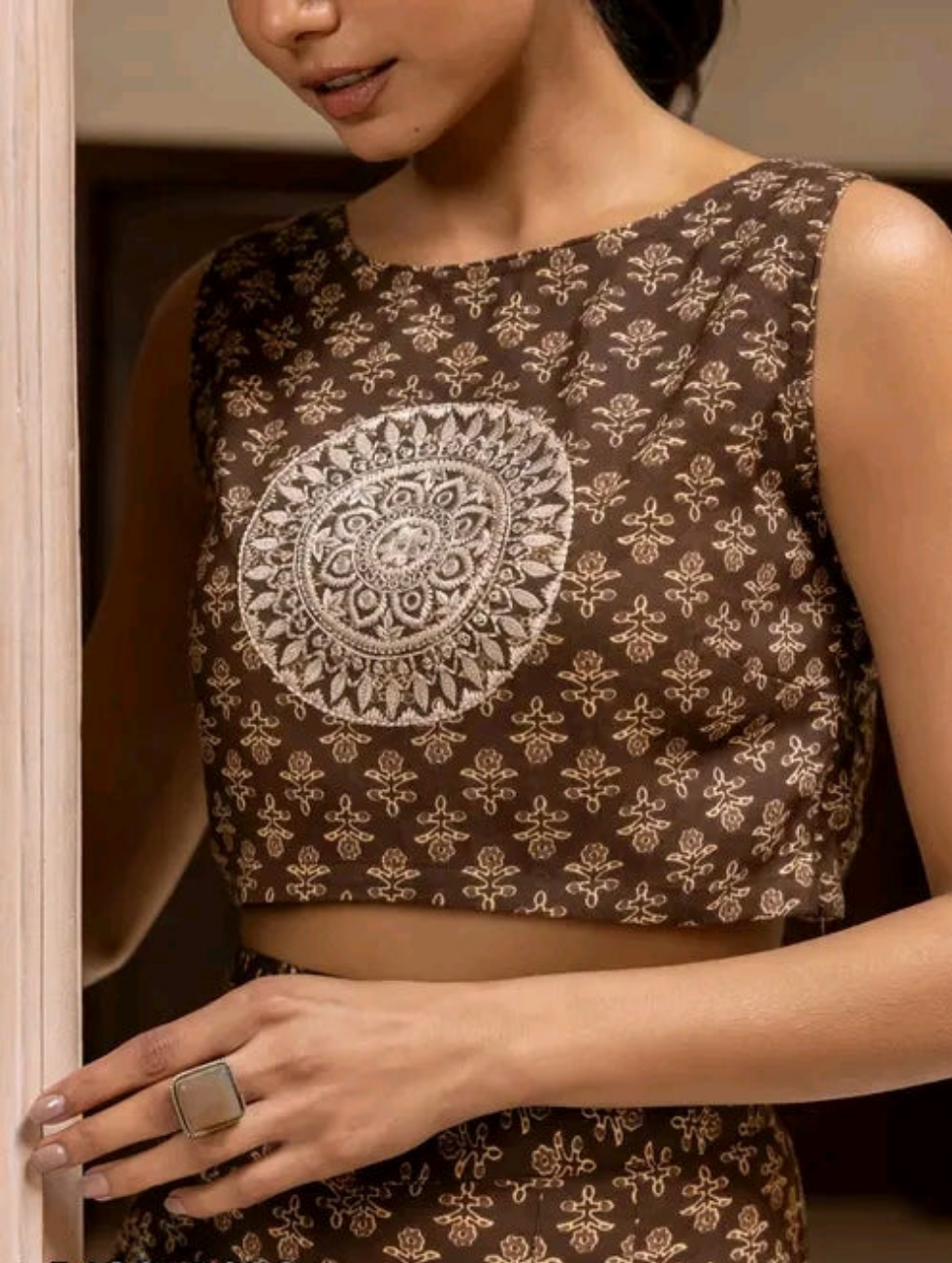 Brown Printed Co ord Set with Plazo