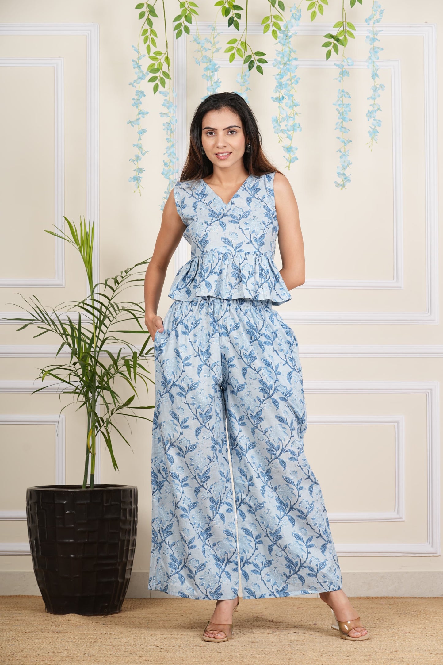 Inaayat Blue Printed Peplum Co Ord Set