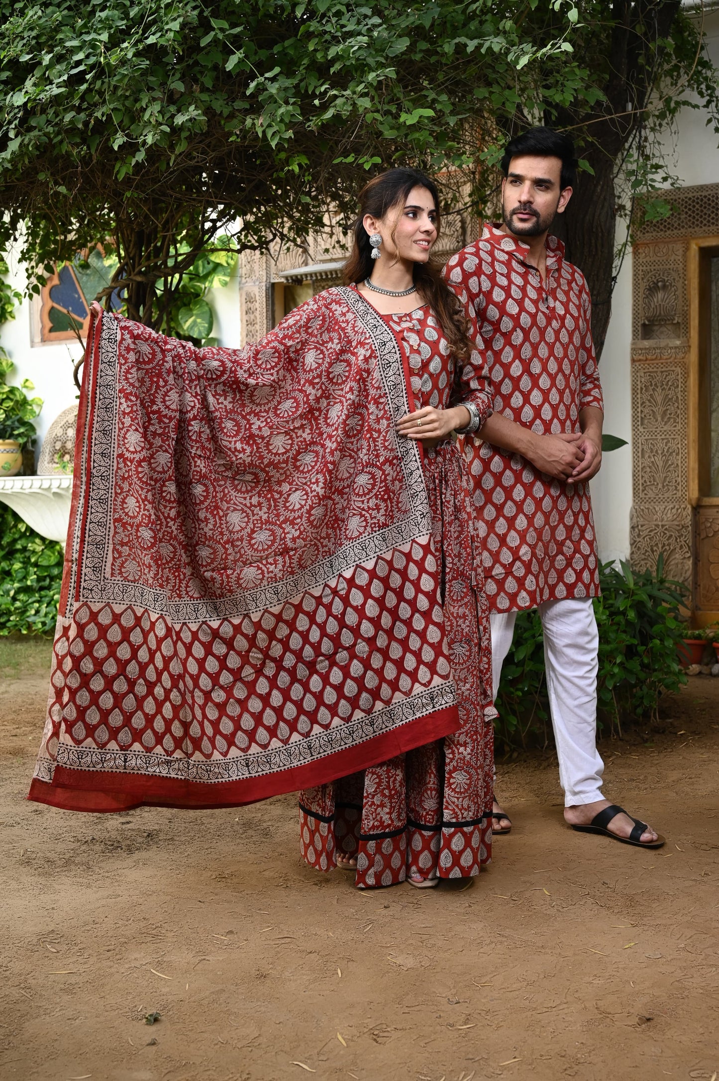 RaaS Red Bagru print Lehenga Choli Kurta Couple twinning set