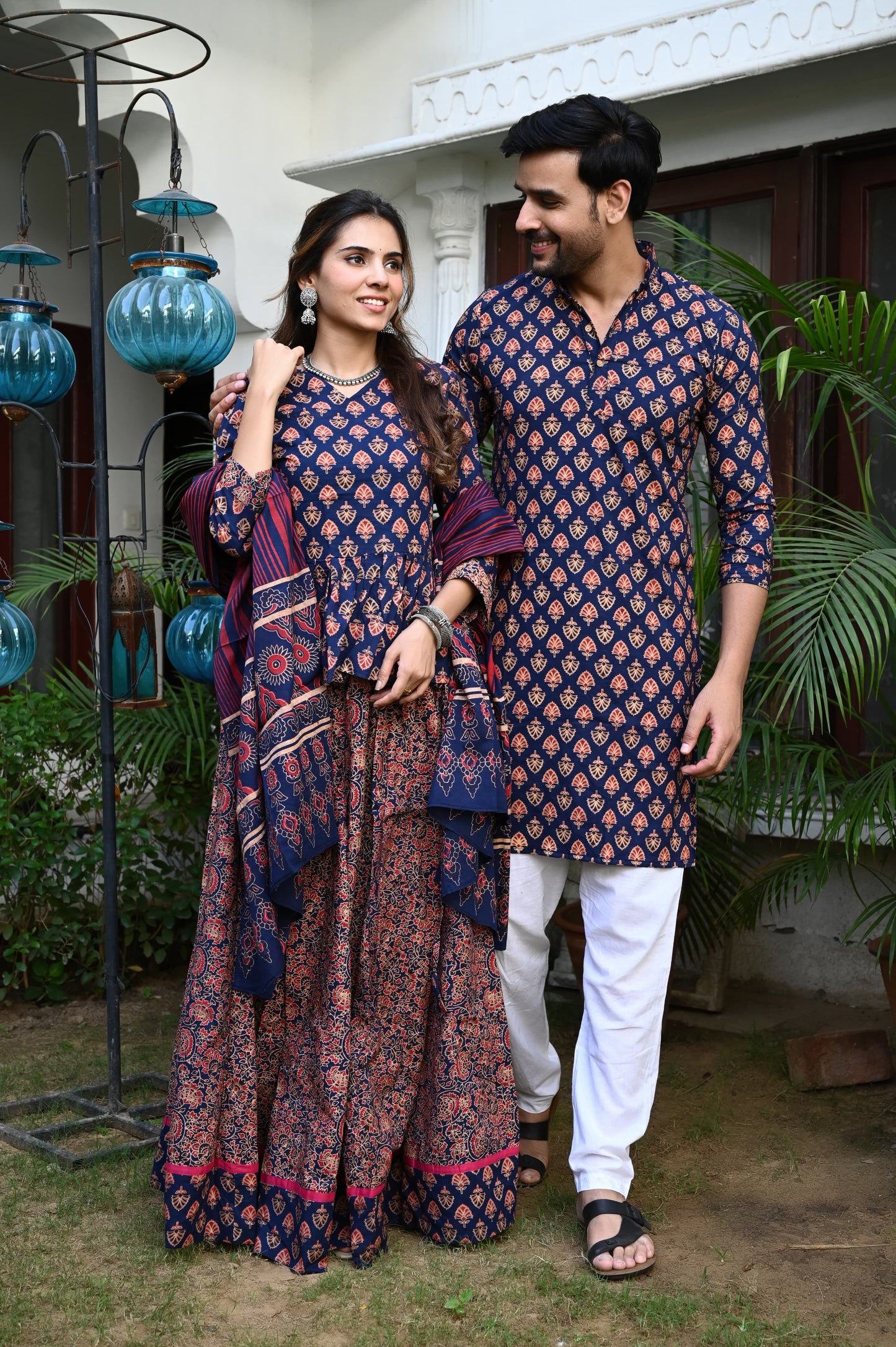RAAS Printed Lehenga Choli Couple Matching set with Peplum Top