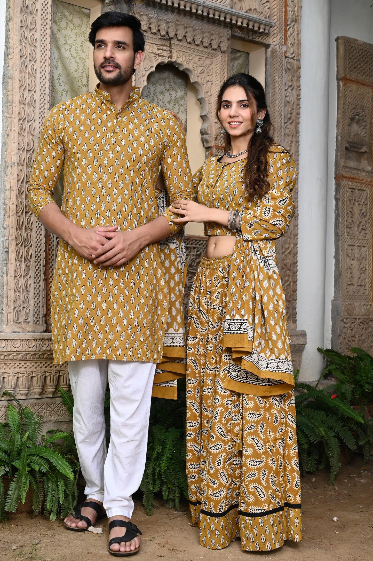 RaaS Green Bagru print Couple twinning set