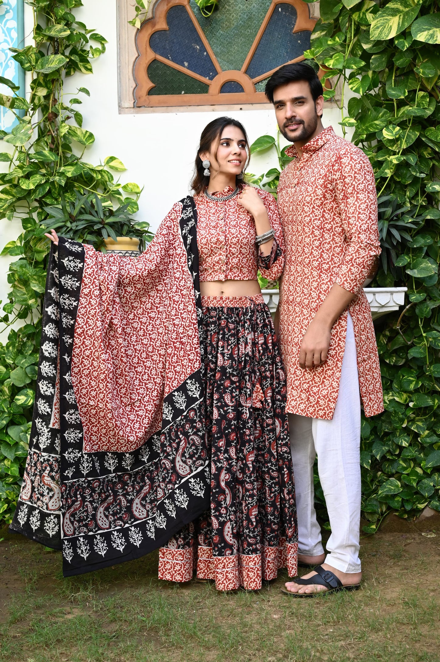 RAAS Black floral print Lehenga Choli Kurta Couple twinning set