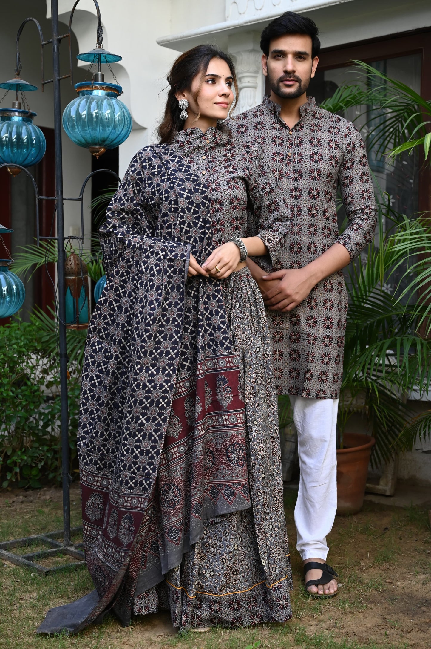 RaaS Block Print Black Lehenga Kurta Couple Twinning Set