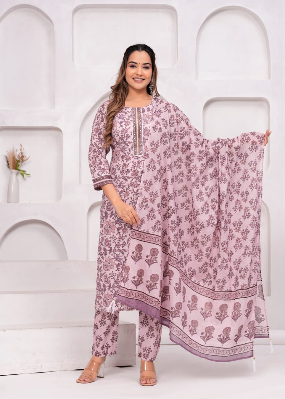 Raabta Pink Floral Cotton Suit Set