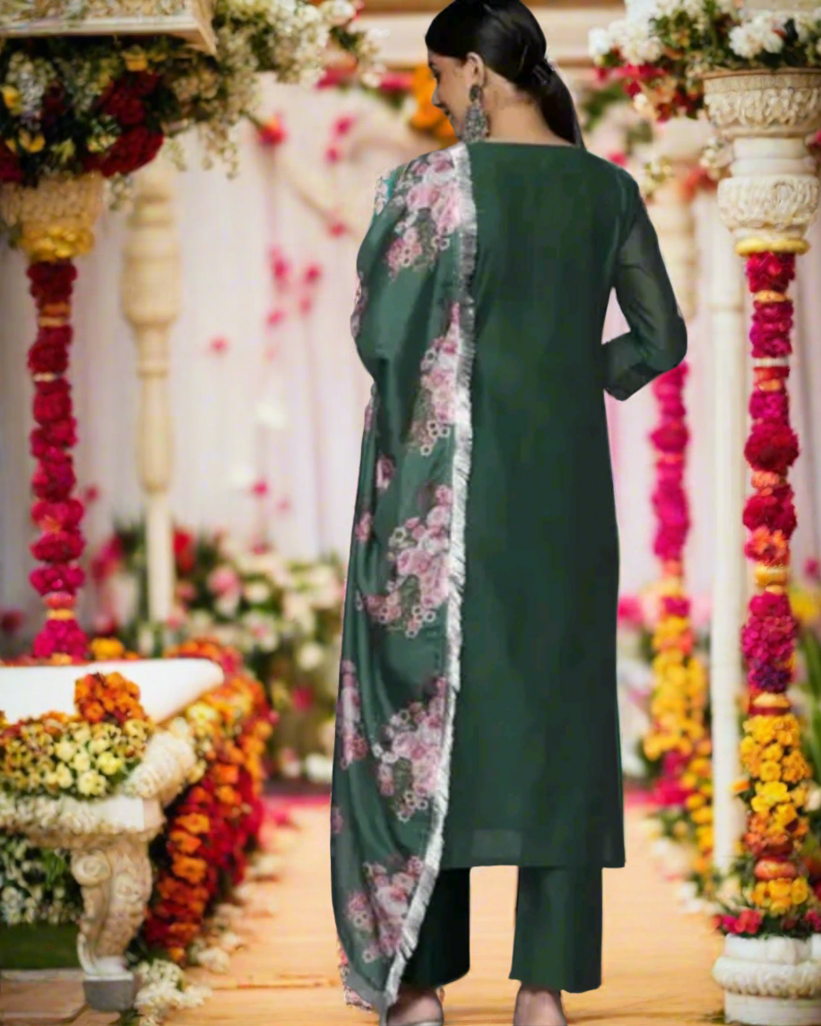 Traditional Motif Kurti Set with Floral Dupatta
