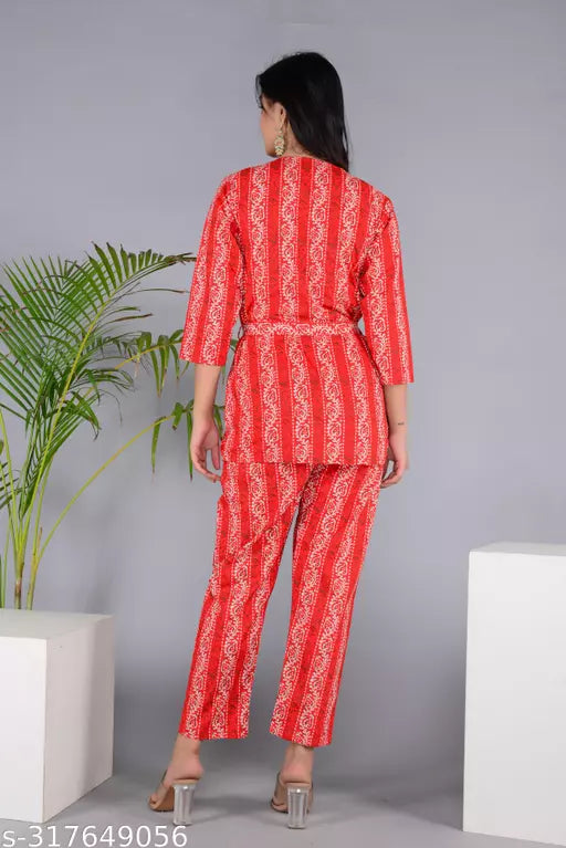 Printed Night Suit with Belt