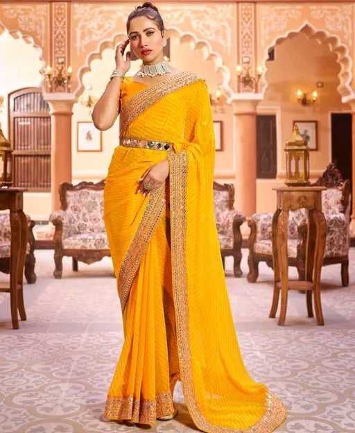 Roohaniyat Zardozi Border Leheriya Saree