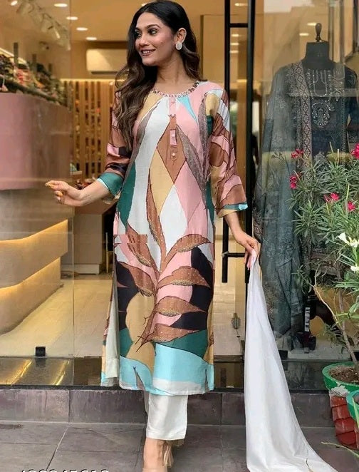 MultiColor Printed Muslin Kurti Set