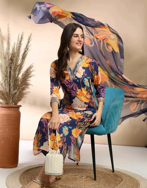 Roohaniyat Floral Print Kurti Set with Dupatta