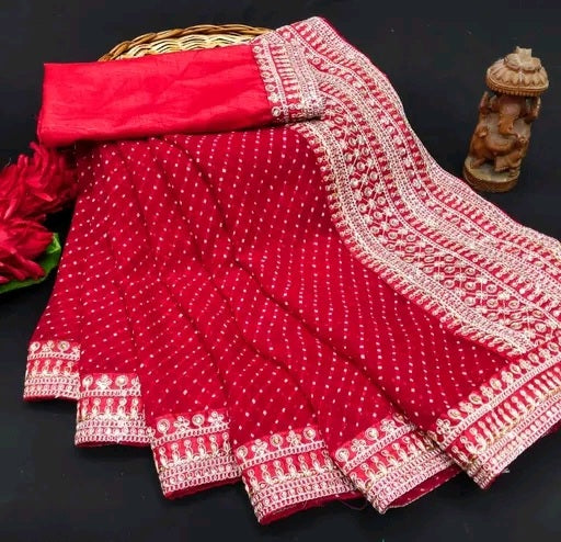 Roohaniyat Zardozi Border Leheriya Saree