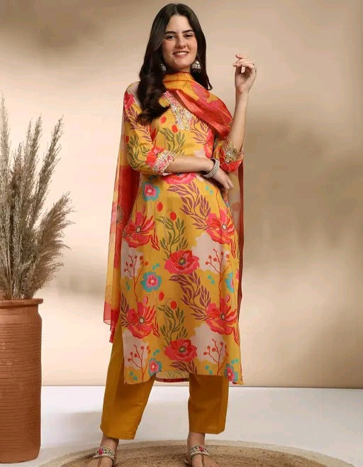 Roohaniyat Floral Print Kurti Set with Dupatta