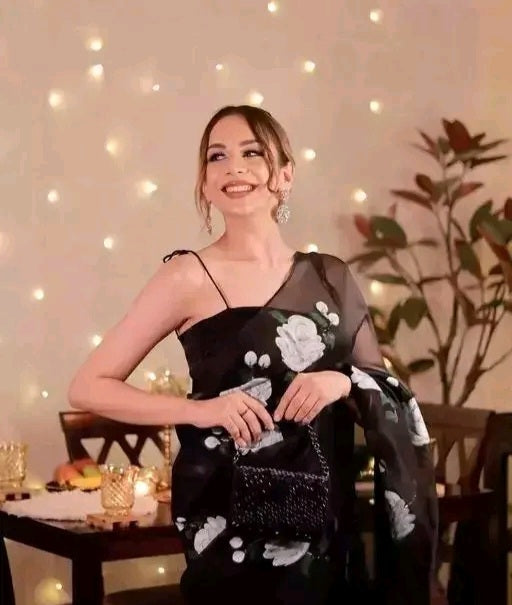 Cocktail Black Organza Saree