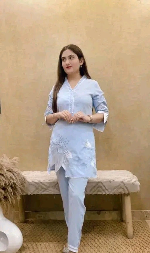 HAND EMBROIDERY AND LACE CO ORD Set