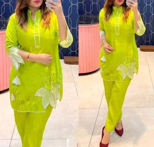 HAND EMBROIDERY AND LACE CO ORD Set