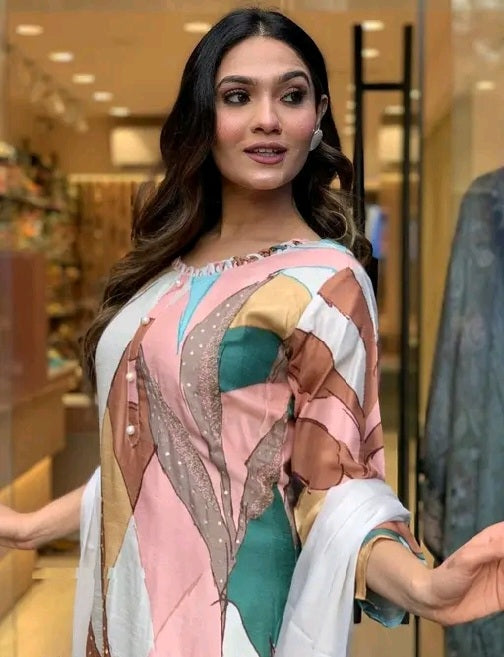 MultiColor Printed Muslin Kurti Set