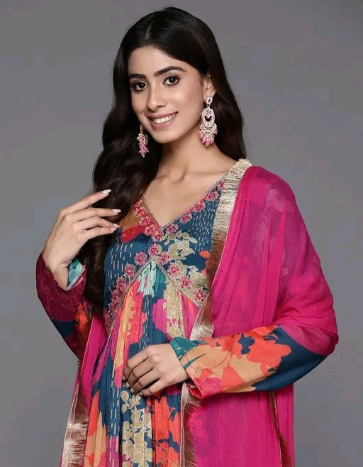 Floral Aline Kurta With Dupatta