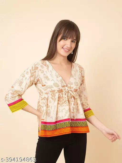 Heritage Printed Tie Up Waist Empire Top