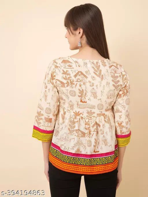 Heritage Printed Tie Up Waist Empire Top