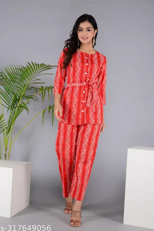 Printed Night Suit with Belt
