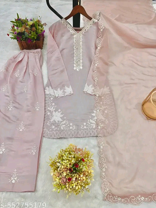 Nkshatra Pink Kurti Punjabi Salwar With Embroidery and Dupatta