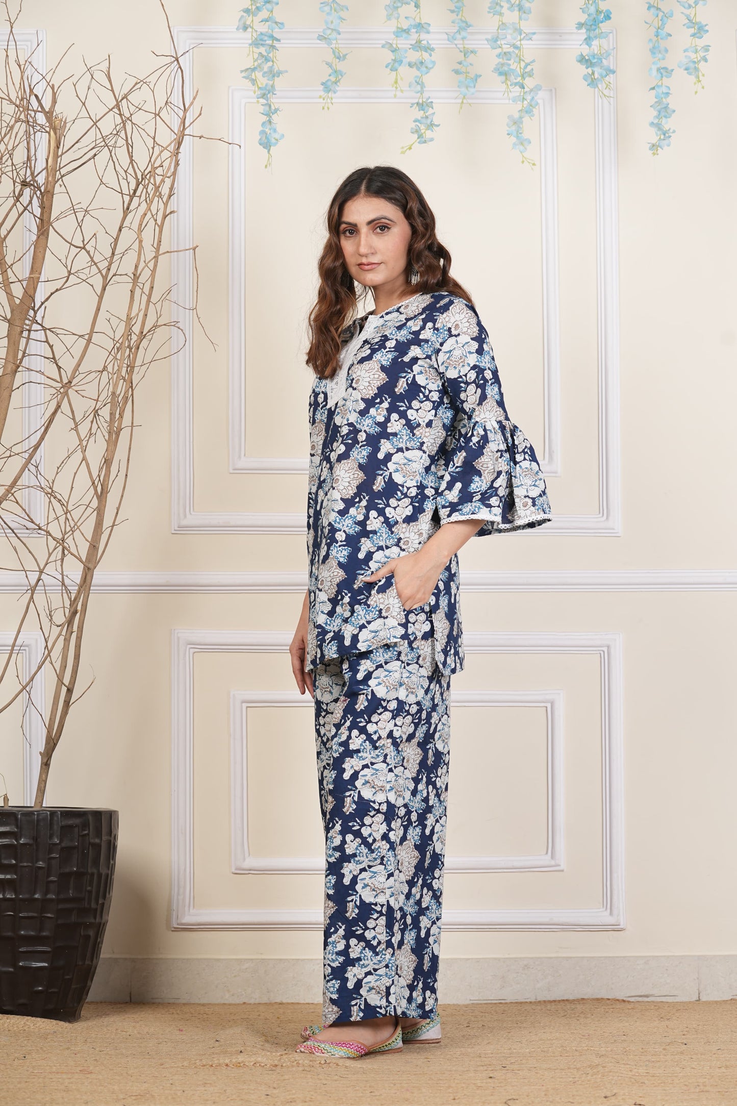 Floral Cotton Co ord Set with Lace Work