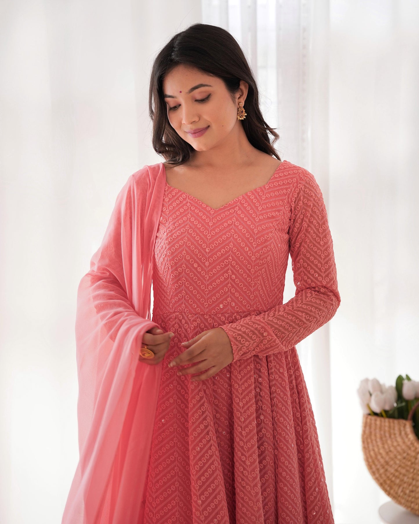 Chicken Work Anarkali Suit Set