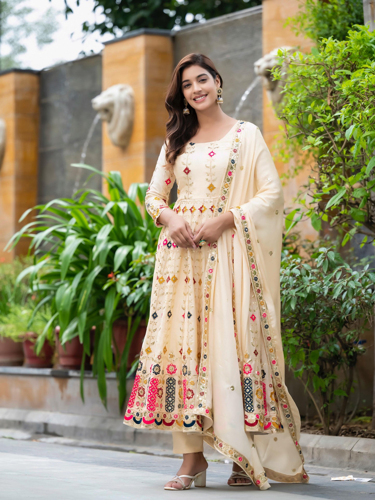 Ivory Embroidery Anarkali Suit Set