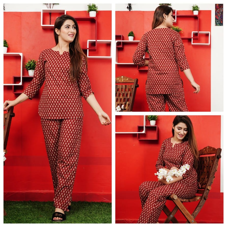 Red Cotton Night Suit