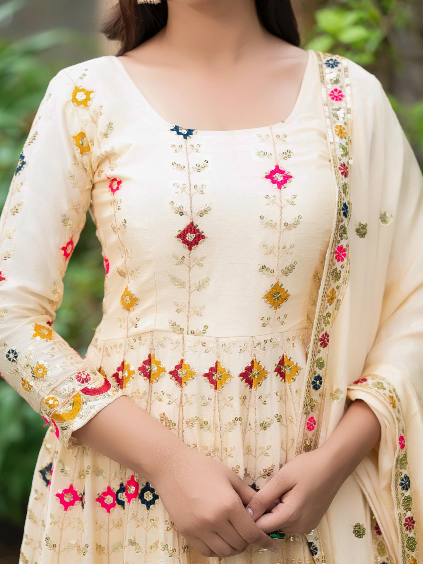 Ivory Embroidery Anarkali Suit Set