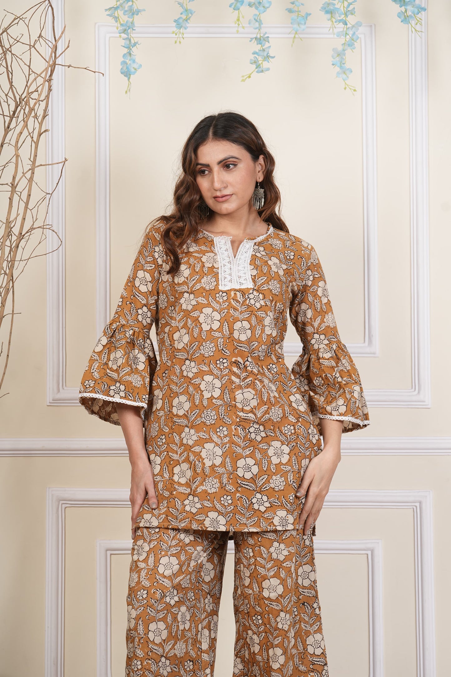 Floral Cotton Co ord Set with Lace Work
