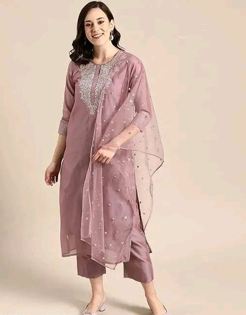 Pitta Work Embroidery Kurti Set with Dupatta